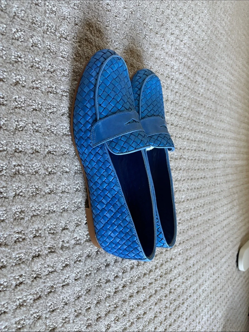 Spaziomoda Bologna Blue Woven Leather Penny Loafers Italy -size 39 brand new.